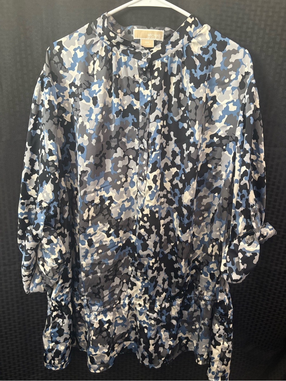 Michael Kors Blue Black Gray Camo Button-Front Shirt